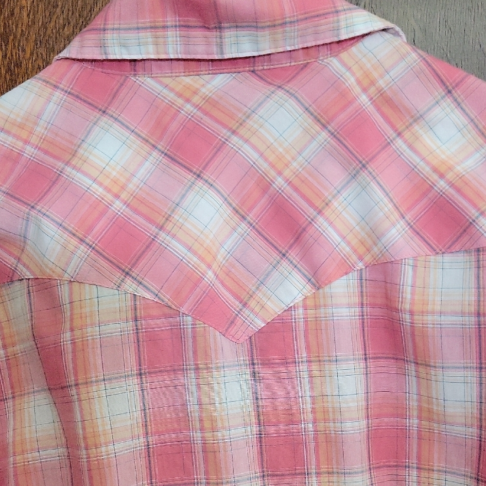 Vintage Wrangler Western Cowgirl Pink Plaid Button-Up Shirt Pearl Buttons - Picture 8 of 10